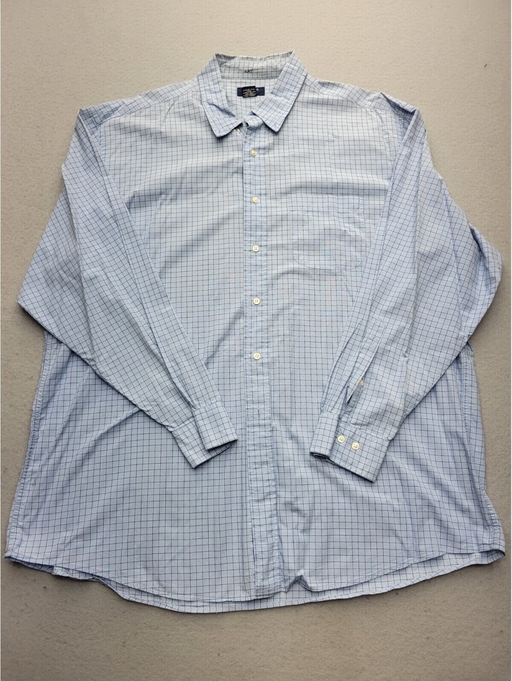 Brooks Sport Men's Button-Up Size XL Blue Windowpane 100% Cotton Jamaica Work